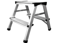 PROREGAL Metal Double Giraffe Doppelseitige-Aluminium-Stufenstehleiter 4 Stufen 125 kg Tragkraft Leiter Trittleiter Stufenleiter Haushaltsleiter