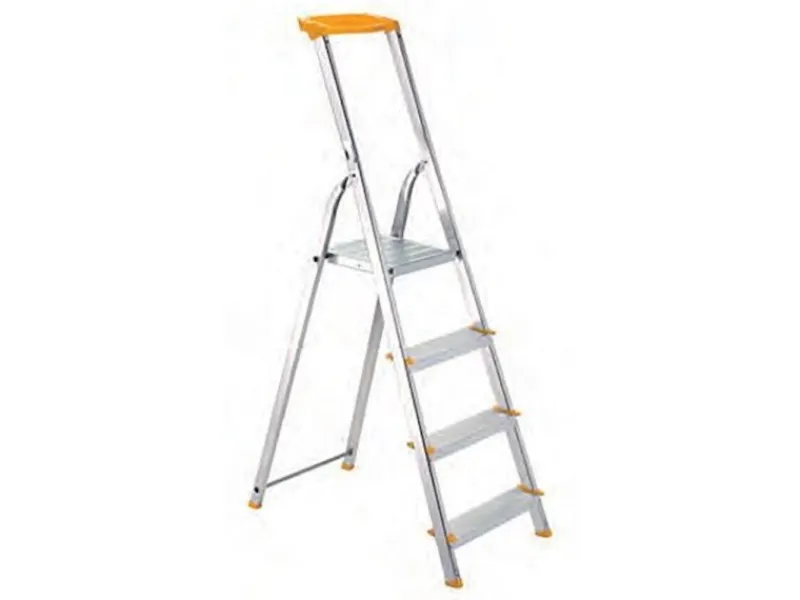 PROREGAL Metal Single Giraffe Einseitige-Aluminium-Bügelleiter mit Ablageschale 5 Stufen 175 cm Hoch Leiter Trittleiter Stehleiter Haushaltsleiter