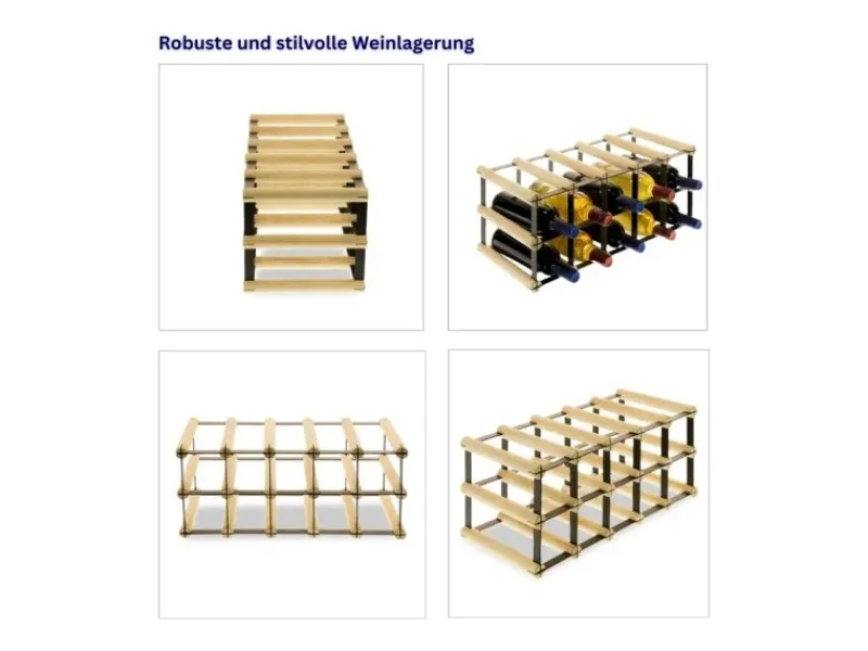 PROREGAL Modulares Weinregal Vinotega Mod Metal HxBxT 22,5 x 52,5 x 24,5 cm 5 x 2 Flaschen Massives Kiefernholz Natur