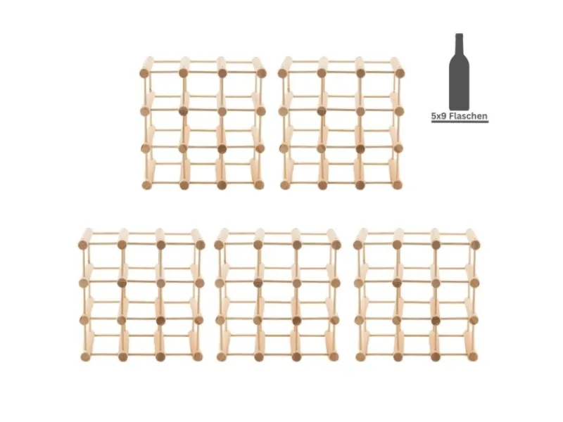 PROREGAL Modulares Weinregal Vinotega Mod HxBxT 36 x 36 x 24 cm 5 x 9 Flaschen Massives Eichenholz Geölt