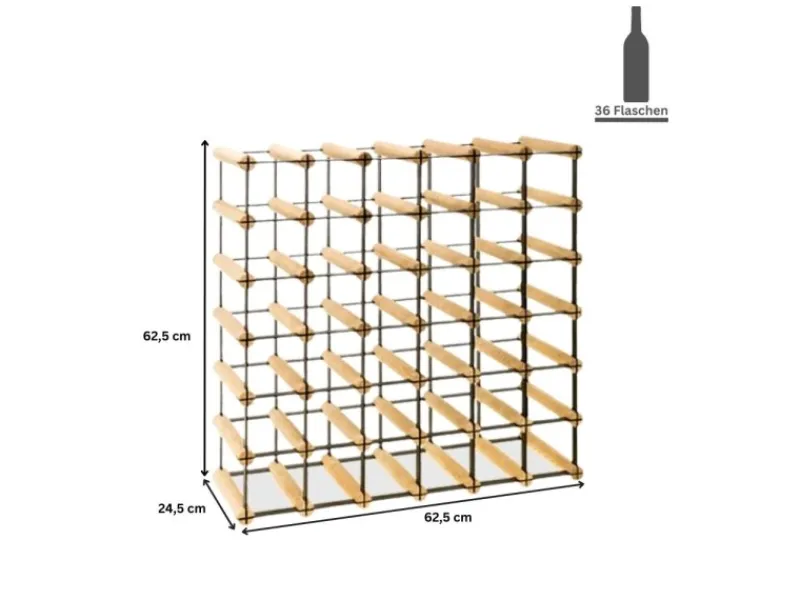 Clearance PROREGAL Modulares Weinregal Vinotega Mod Metal HxBxT 62,5 x 62,5 x 24,5 cm 6 x 6 Flaschen Massives Kiefernholz Geölt Braun