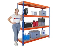 Hot PROREGAL Profi Schwerlastregal Rhino HxBxT 200x200x60cm 4 Spanplatten-Ebenen 16mm Fachlast 500kg Blau/Orange Stecksystem Lagerregal Steckregal Blau-Orange