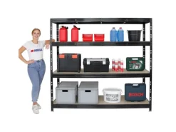 Clearance PROREGAL Profi Schwerlastregal Rhino HxBxT 180 x 200 x 60 cm 4 Spanplatten-Ebenen 8mm Fachlast 500 kg Schwarz