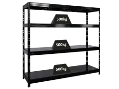 PROREGAL Profi Schwerlastregal Rhino HxBxT 180x200x60cm 4 Stahlplatten-Ebenen Fachlast 500kg Schwarz Stecksystem Lagerregal Regalsystem