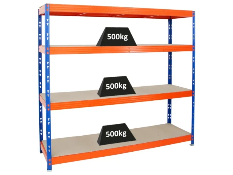 Sale PROREGAL Profi Schwerlastregal Rhino HxBxT 180 x 200 x 60 cm 4 Spanplatten-Ebenen 8mm Fachlast 500 kg Blau/Orange Blau-Orange