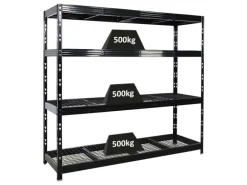 New PROREGAL Profi Schwerlastregal Rhino HxBxT 180x200x60cm 4 Gitterrost-Ebenen Fachlast 500kg Schwarz Stecksystem Lagerregal Regalsystem