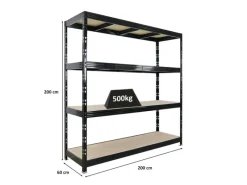 Discount PROREGAL Profi Schwerlastregal Rhino HxBxT 200x200x60cm 4 Spanplatten-Ebenen 8mm Fachlast 500kg Stecksystem Lagerregal Steckregal Schwarz