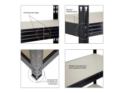 Discount PROREGAL Profi Schwerlastregal Rhino HxBxT 200x200x60cm 4 Spanplatten-Ebenen 8mm Fachlast 500kg Stecksystem Lagerregal Steckregal Schwarz