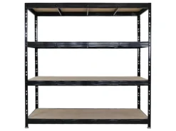 Discount PROREGAL Profi Schwerlastregal Rhino HxBxT 200x200x60cm 4 Spanplatten-Ebenen 8mm Fachlast 500kg Stecksystem Lagerregal Steckregal Schwarz