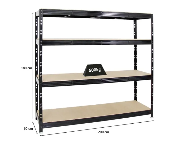PROREGAL Profi Schwerlastregal Rhino HxBxT 180 x 200 x 60 cm 4 Spanplatten-Ebenen 16mm Fachlast 500 kg