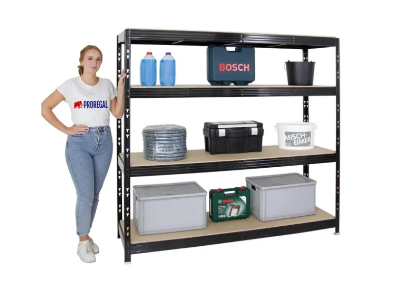 PROREGAL Profi Schwerlastregal Rhino HxBxT 180 x 200 x 60 cm 4 Spanplatten-Ebenen 16mm Fachlast 500 kg