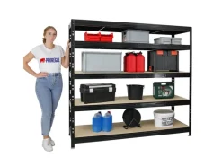 Discount PROREGAL Profi Schwerlastregal Rhino HxBxT 180 x 200 x 60 cm 5 Spanplatten-Ebenen 8mm Fachlast 500 kg Schwarz