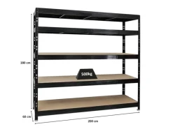 Discount PROREGAL Profi Schwerlastregal Rhino HxBxT 180 x 200 x 60 cm 5 Spanplatten-Ebenen 8mm Fachlast 500 kg Schwarz