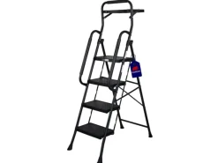 PROREGAL Profi-Trittleiter Klappbar Mit Handbügel Und Werkzeugablage 4 Stufen 160x51x87cm Traglast 150kg Stahl Schwarz Klappleiter Haushaltsleiter