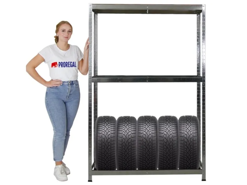 PROREGAL Reifenregal RAGNAR HxBxT 180 x 120 x 40cm Bis Zu 8 Reifen Auf 2 Ebenen + Ablage 265kg Fachlast