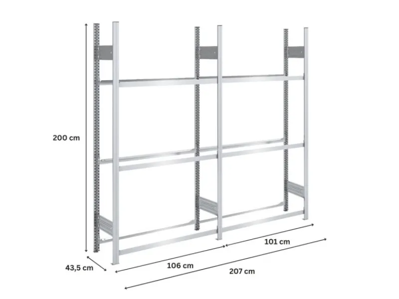 PROREGAL Reifenregal Tire Pro Made In Germany HxBxT 200 x 200 x 43 cm 3 Ebenen 150 kg Fachlast Bis Zu 10 Reifen Pro Ebene Verzinkt