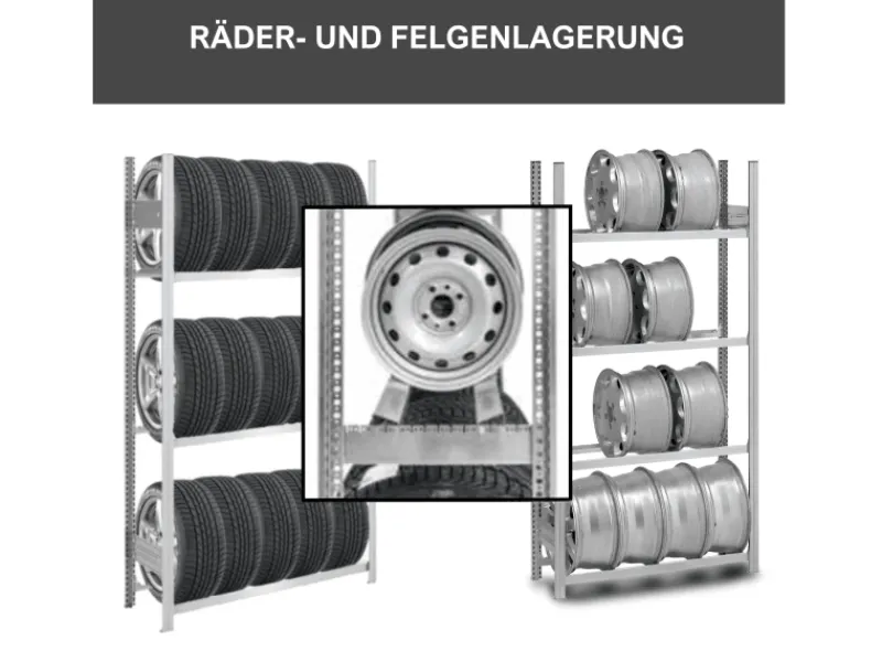 PROREGAL Reifenregal Tire Pro Made In Germany HxBxT 200 x 200 x 43 cm 3 Ebenen 150 kg Fachlast Bis Zu 10 Reifen Pro Ebene Verzinkt
