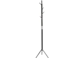 PROREGAL Schicker Minimalistischer Garderobenständer Mit 4 Aluminiumhaken Höhe 180 cm Schwarz & Haken Verchromt