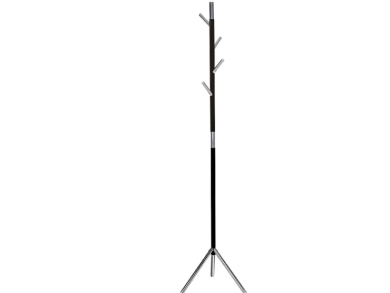 PROREGAL Schicker Minimalistischer Garderobenständer Mit 4 Aluminiumhaken Höhe 180 cm Schwarz & Haken Verchromt