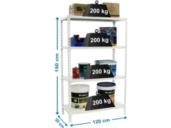 PROREGAL Schwerlastregal Mid Metal Shark HxBxT 150 x 120 x 30 cm Fachlast 200 kg Weiß