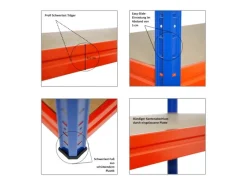 PROREGAL Schwerlastregal Dino HxBxT 180 x 200 x 60 cm Fachlast 500 kg Blau/Orange