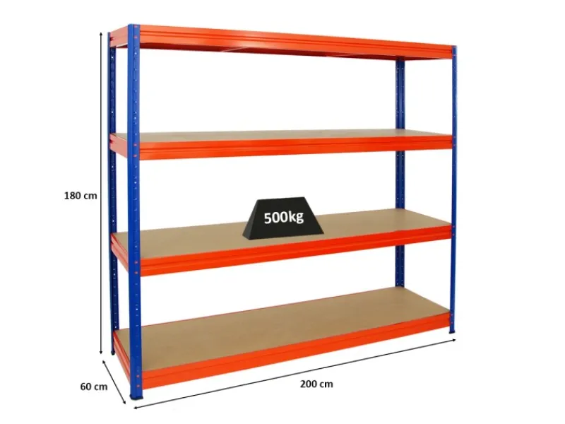 PROREGAL Schwerlastregal Dino HxBxT 180 x 200 x 60 cm Fachlast 500 kg Blau/Orange