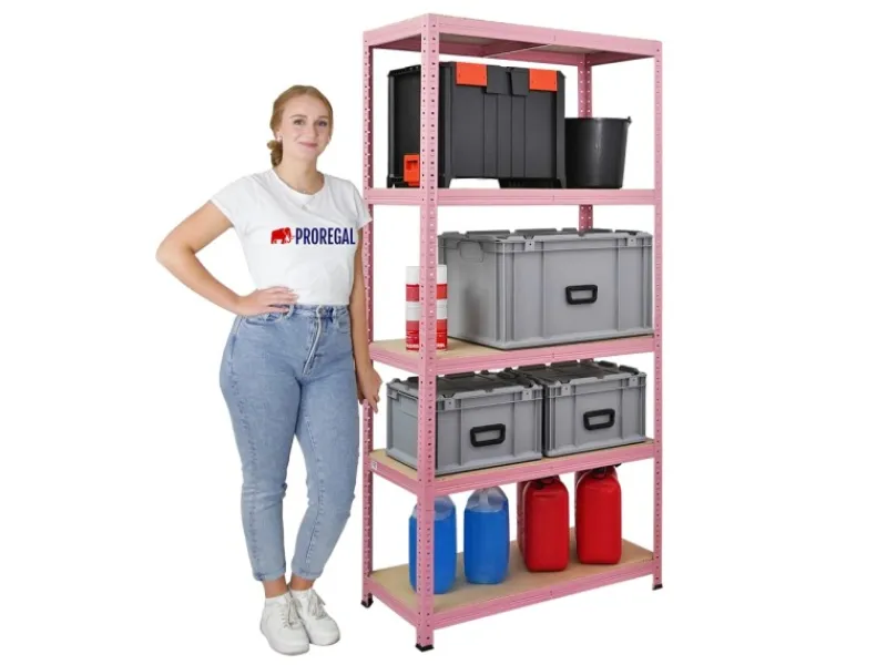 PROREGAL Schwerlastregal PINK LADY HxBxT 180x90x40cm Fachlast 175kg 5 Ebenen Pink Kellerregal Steckregal Garagenregal Lagerregal