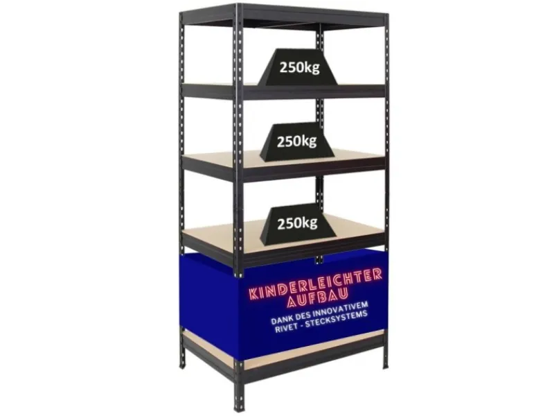 PROREGAL Schwerlastregal Rivet HxBxT 180 x 90 x 60 cm Fachlast 250 kg Innovatives Stecksystem