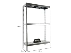 PROREGAL Schwerlastregal Big Metal Yeti Three HxBxT 200 x 180 x 45 cm Fachlast 400 kg Verzinkt