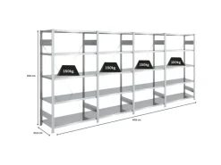PROREGAL Schwerlastregal Silver Mamba Made In Germany HxBxT 200 x 400 x 50 cm 5 Ebenen Je 150 kg Fachlast Verzinkt