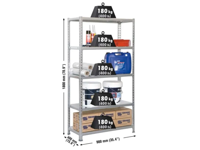 PROREGAL Schwerlastregal Metal Shark HxBxT 180 x 90 x 40 cm Fachlast 180 kg Verzinkt