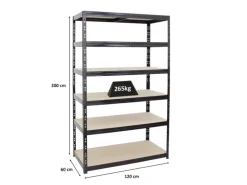 Clearance PROREGAL Schwerlastregal Giant Tiger HxBxT 200 x 120 x 60 cm Fachlast 265 kg 6-Ebenen Schwarz