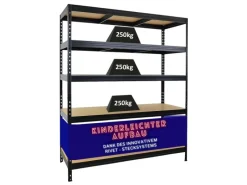 PROREGAL Schwerlastregal Rivet HxBxT 180x150x60 cm Fachlast 250kg Innovatives Stecksystem Schwarz