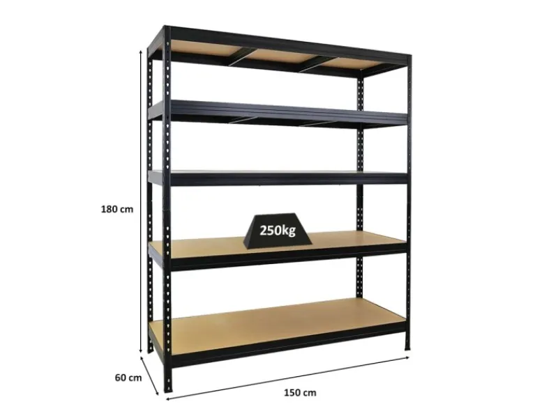 PROREGAL Schwerlastregal Rivet HxBxT 180x150x60 cm Fachlast 250kg Innovatives Stecksystem Schwarz