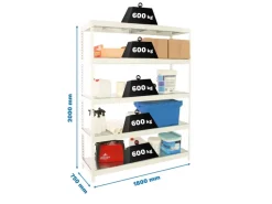 PROREGAL Schwerlastregal Metal Beast Five HxBxT 200 x 180 x 75 cm Fachlast 600 kg Weiß