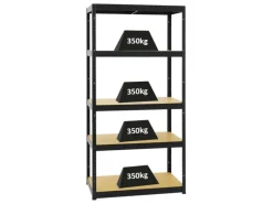 Best PROREGAL Schwerlastregal Slim Elephant S HxBxT 180 x 90 x 45 cm 5 Ebenen Fachlast 350 kg Schwarz