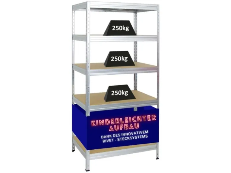 PROREGAL Schwerlastregal Rivet HxBxT 180 x 90 x 60 cm Fachlast 250 kg Innovatives Stecksystem