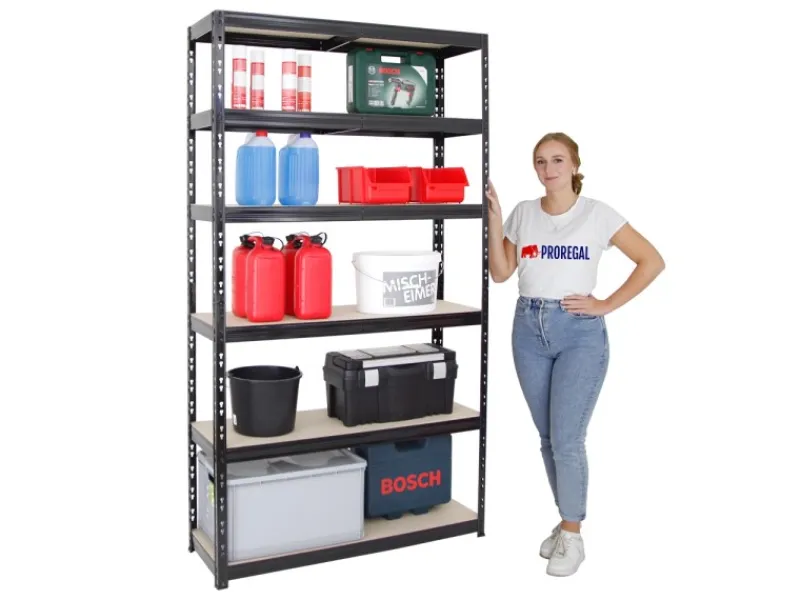 PROREGAL Schwerlastregal Giant Tiger XL HxBxT 220 x 120 x 40 cm Fachlast 265 kg 6-Ebenen Schwarz
