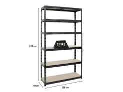 PROREGAL Schwerlastregal Giant Tiger XL HxBxT 220 x 120 x 40 cm Fachlast 265 kg 6-Ebenen Schwarz