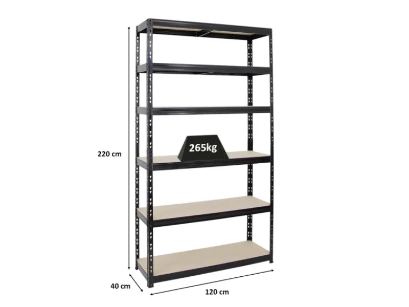 PROREGAL Schwerlastregal Giant Tiger XL HxBxT 220 x 120 x 40 cm Fachlast 265 kg 6-Ebenen Schwarz