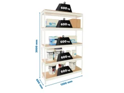 Outlet PROREGAL Schwerlastregal Wood Beast Five HxBxT 300 x 120 x 60 cm Fachlast 600 kg Weiß