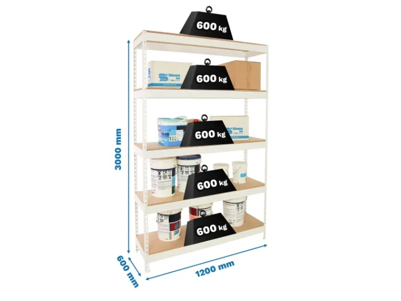 Outlet PROREGAL Schwerlastregal Wood Beast Five HxBxT 300 x 120 x 60 cm Fachlast 600 kg Weiß