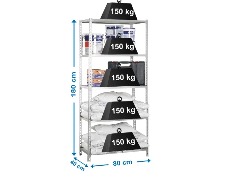 PROREGAL Schwerlastregal Muli HxBxT 180 x 80 x 40 cm 5 Fachböden Fachlast 150 kg Verzinkt