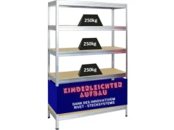 New PROREGAL Schwerlastregal Rivet HxBxT 180 x 120 x 45 cm Fachlast 250 kg Innovatives Stecksystem Verzinkt