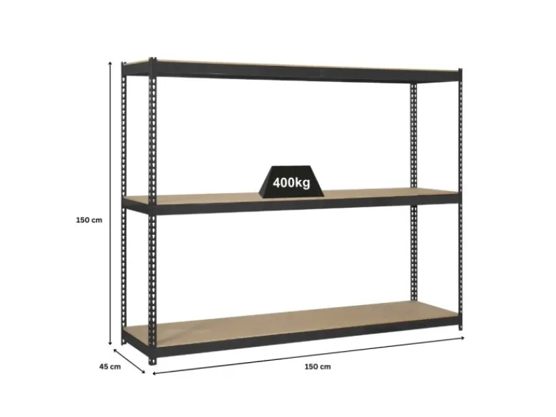 PROREGAL Schwerlastregal Mid Wood Yeti Three HxBxT 150 x 150 x 45 cm Fachlast 400 kg Anthrazit