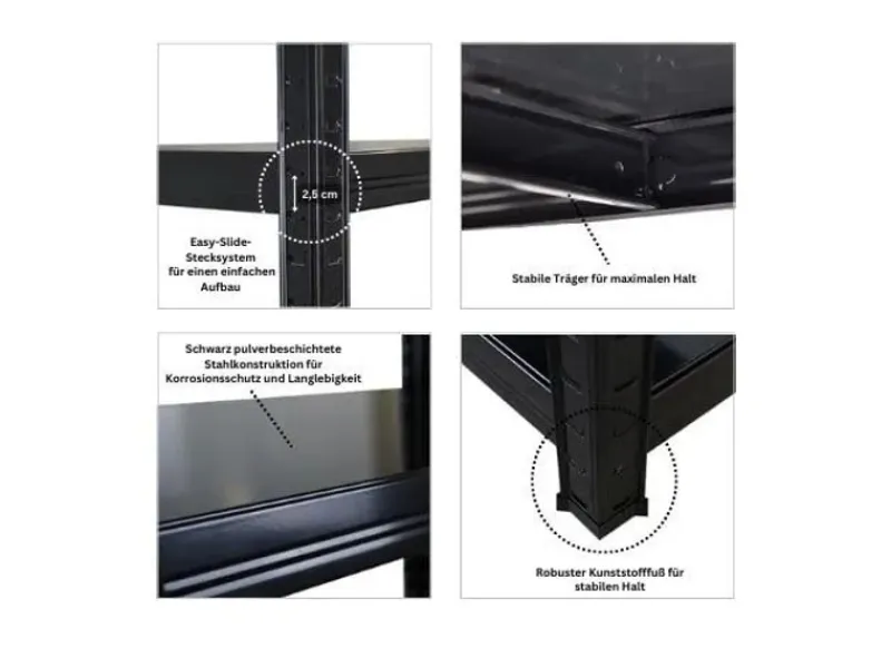 Best PROREGAL Schwerlastregal Ragnar HxBxT 180x90x40cm 5 Stahlplatten-Ebenen Fachlast 125 kg Schwarz