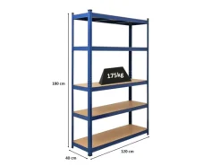 Outlet PROREGAL Schwerlastregal Ragnar für Gesamtlast 875 kg HxBxT 180 x 120 x 40 cm Kellerregal Steckregal Garagenregal Lagerregal Blau