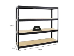 Outlet PROREGAL Schwerlastregal Dino HxBxT 180 x 180 x 60 cm Fachlast 500 kg Schwarz