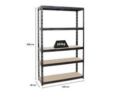 Clearance PROREGAL Schwerlastregal Giant Tiger HxBxT 200 x 120 x 40 cm Fachlast 265 kg 5-Ebenen Schwarz