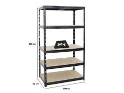 PROREGAL Schwerlastregal Tiger HxBxT 180 x 100 x 60 cm Fachlast 265 kg 5-Ebenen